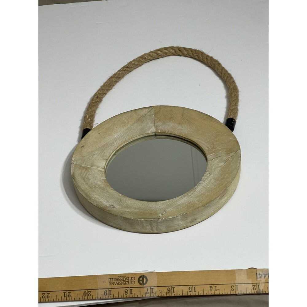 Rustic Round Rope-Hanging Mirror 17" Decor 10" Round Wooden Frame Hobby Lobby - Picture 10 of 10